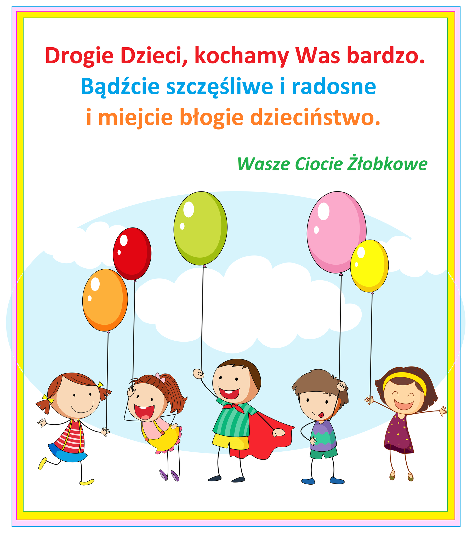 Grafika przedstawiająca dzieci z balonikami