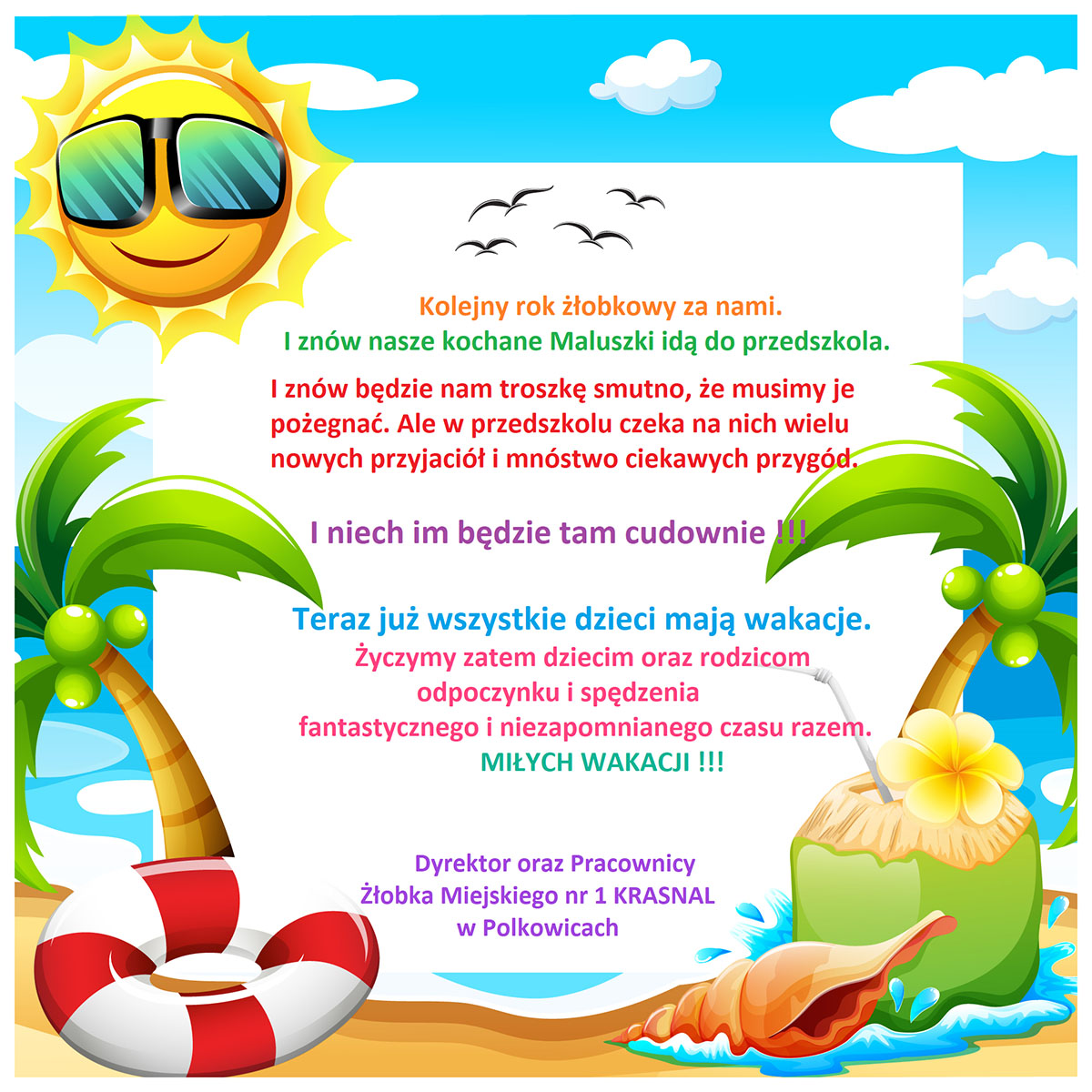 Grafika z treścią wakacyjnych życzeń